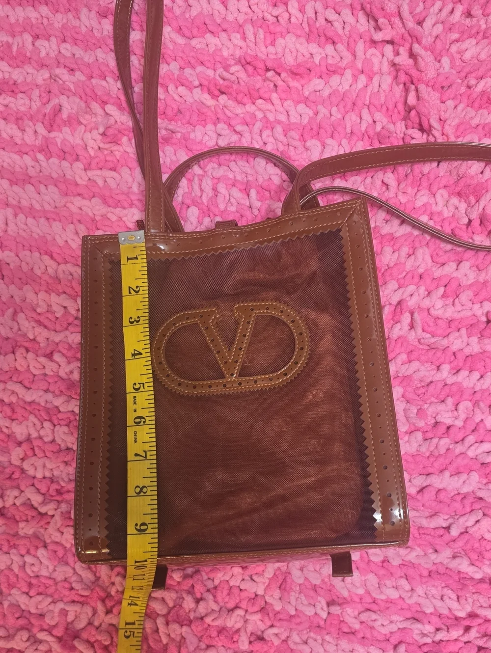 Valentino Garavani Brown Leather & Mesh Top Handle Backpack - Picture 14 of 16